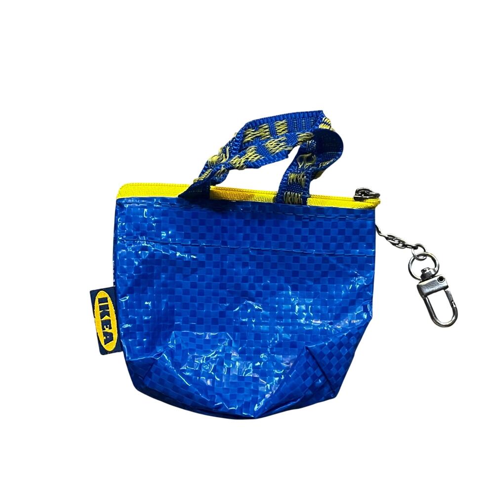IKEA Blue Yellow Mini Coin Purse Keychain Zip Pouch Bag